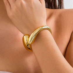 Exaggerated Punk Smooth Water Drop Open Cuff Bangles for Women Gold Color Adjustable Arm Bracelet Grunge Jewelry Steampunk Men