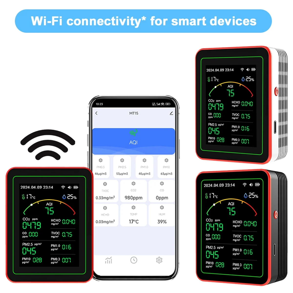 

ABAN Tuya WiFi 15 in 1 Air Quality Detector Household Portable PM0.3 PM1.0 PM2.5 PM10 CO CO2 TVOC HCHO Tester WithMountB