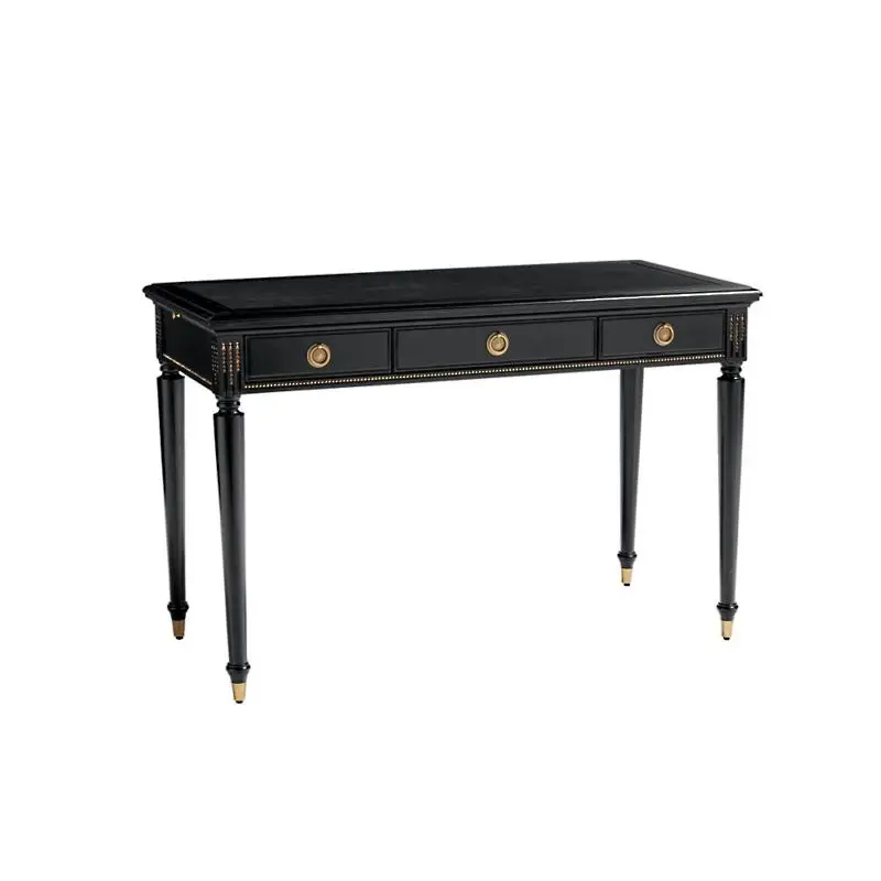 Luxury black writing desk with 3 drawers, gold brass hardware, classic family desk, traditional study table