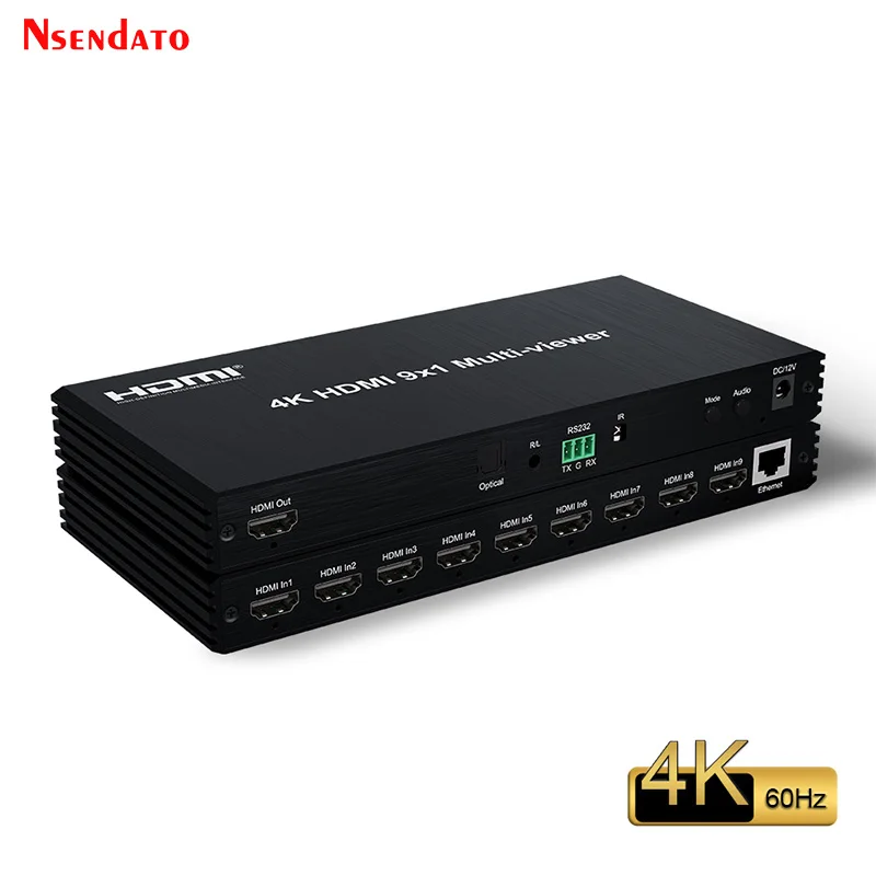 

4K HDMI 9x1 Quad Screen Multi viewer Switch 9 in 1 out HDMI Multiview Switcher Seamless with Romote Control For TV PC PS4 Camera