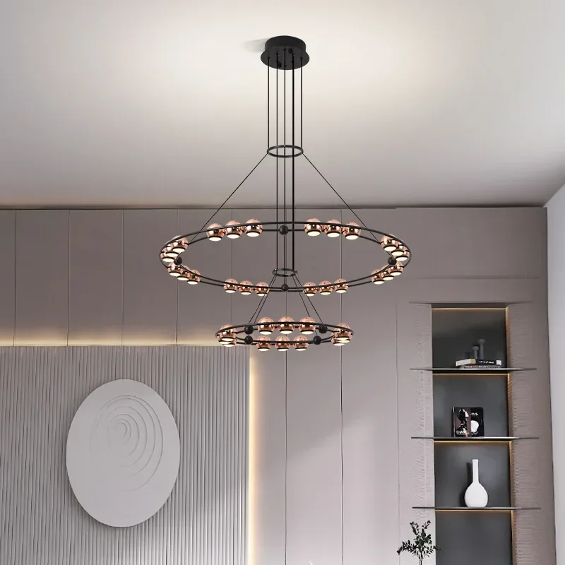 Nordic Simple Modern Light Luxury Duplex Building Personalized Living Room Bedroom Dining Room Circular Bean Lamp Led Chandelier