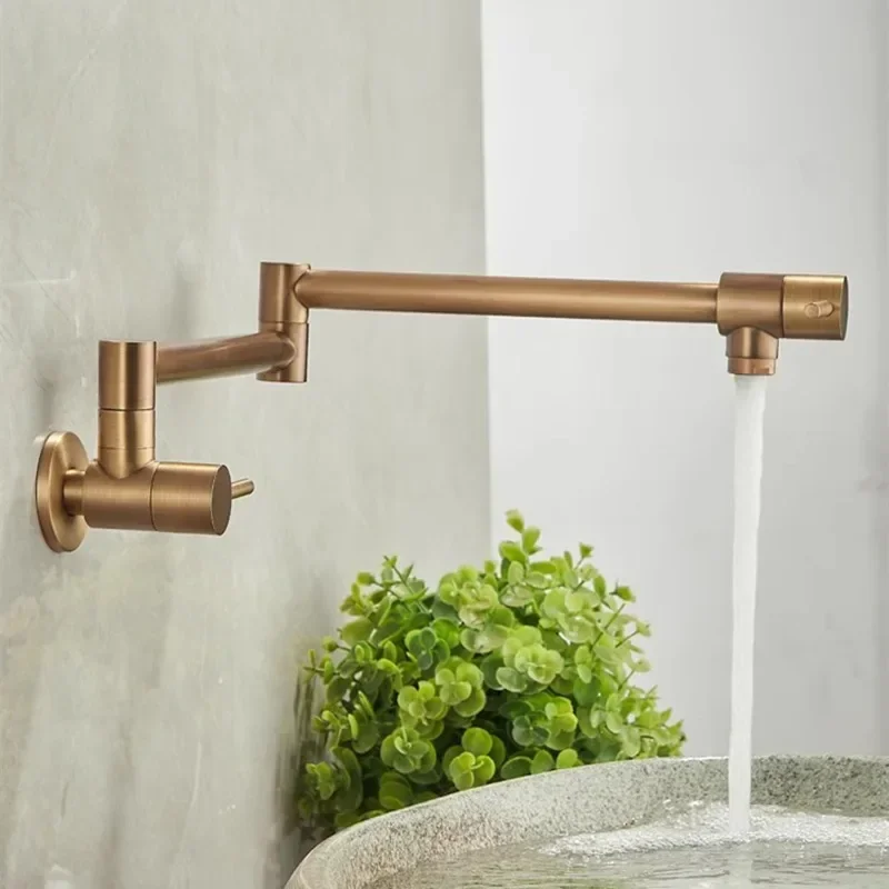 Antique Bronze Pot Filler Tap Wall Mounted Foldable Single Cold Kitchen Faucet Black Sink Tap Rotate Folding Spout  Brass