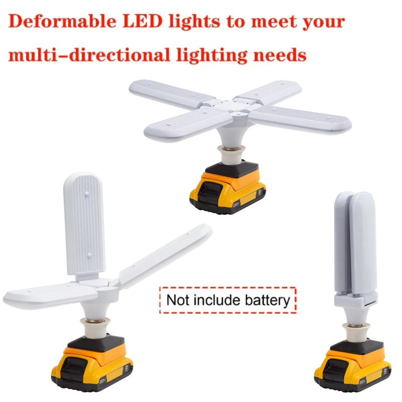 Luz de trabajo LED de hoja de ventilador inalámbrica plegable para DeWalt, batería de iones de litio de 18/20V, lámpara portátil de día para