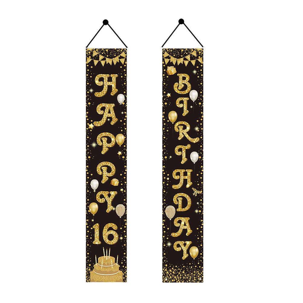 

Happy Birthday Sign Couplets 16 Years Old Party Decor Banner Hanging Pendant Polyester Lightweight Practical Storage Suitable