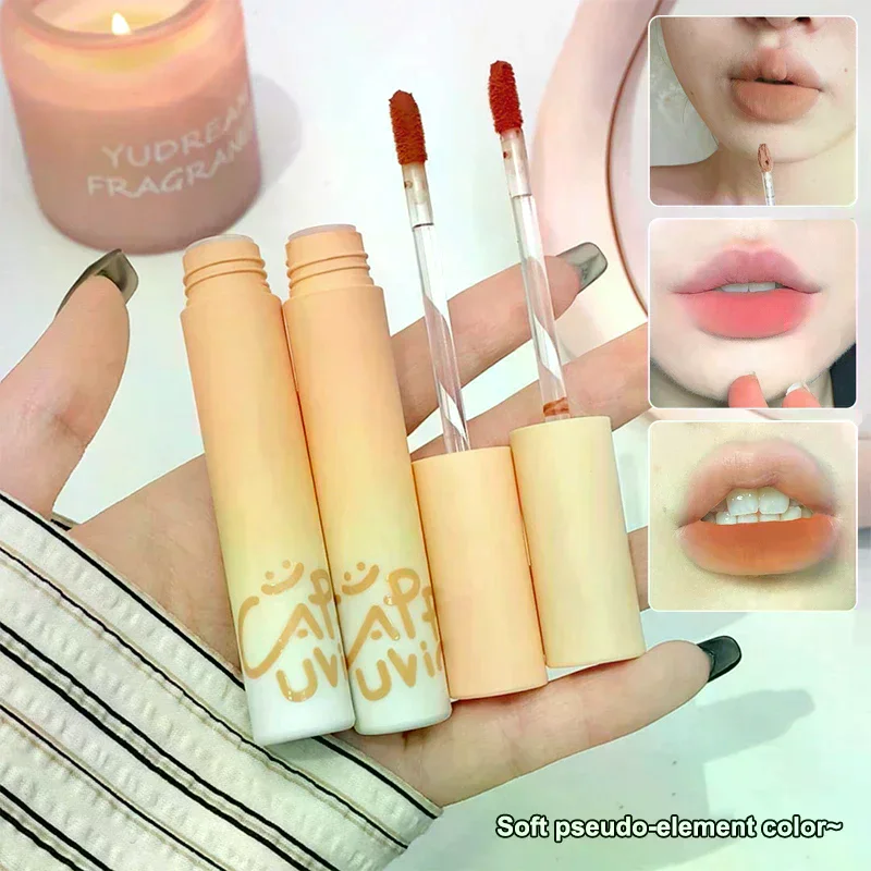 كابوفيني اليقطين المشمش الشفاه الطين المخملية كريم الشفاه ماتي الملمس أحمر الشفاه تراكب قاعدة اللون الوردي البرتقالي ملمع الشفاه تينت مستحضرات التجميل