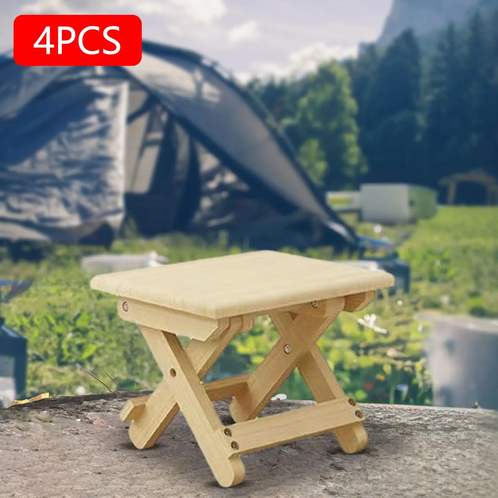 4Pcs Compact Folding Wood Stool Picnic Stool 9.4x7.8x7.8inch x Shaped Structure Backyard Stool Portable Chair for Dorm Room