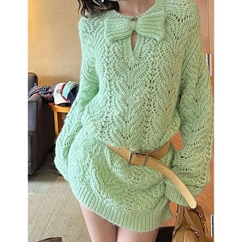 

Fashion Hollow Knit Long Sleeve Autumn Chic Loose Sweater Pullover Sweater