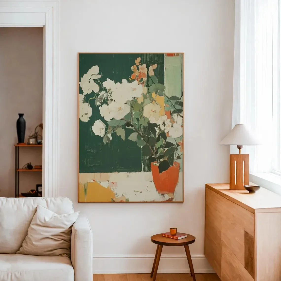 Orchid Wall Art Abstract Floral Canvas Printed Painting Green French Country Wall Pictures for Living Room Home Decor Artwork