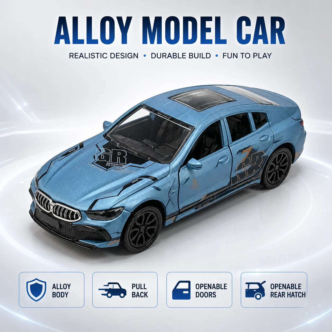 (Corrugated box) Striped Sporty Sedan style toy car, powerful spring, metal casting, boy's toy, the best gift.