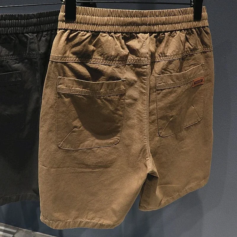 

Bermuda Mens Cargo Shorts with Draw String Wide Male Short Pants Men Solid Baggy Khaki Pockets Elastic Waist Loose Half Long Y2k