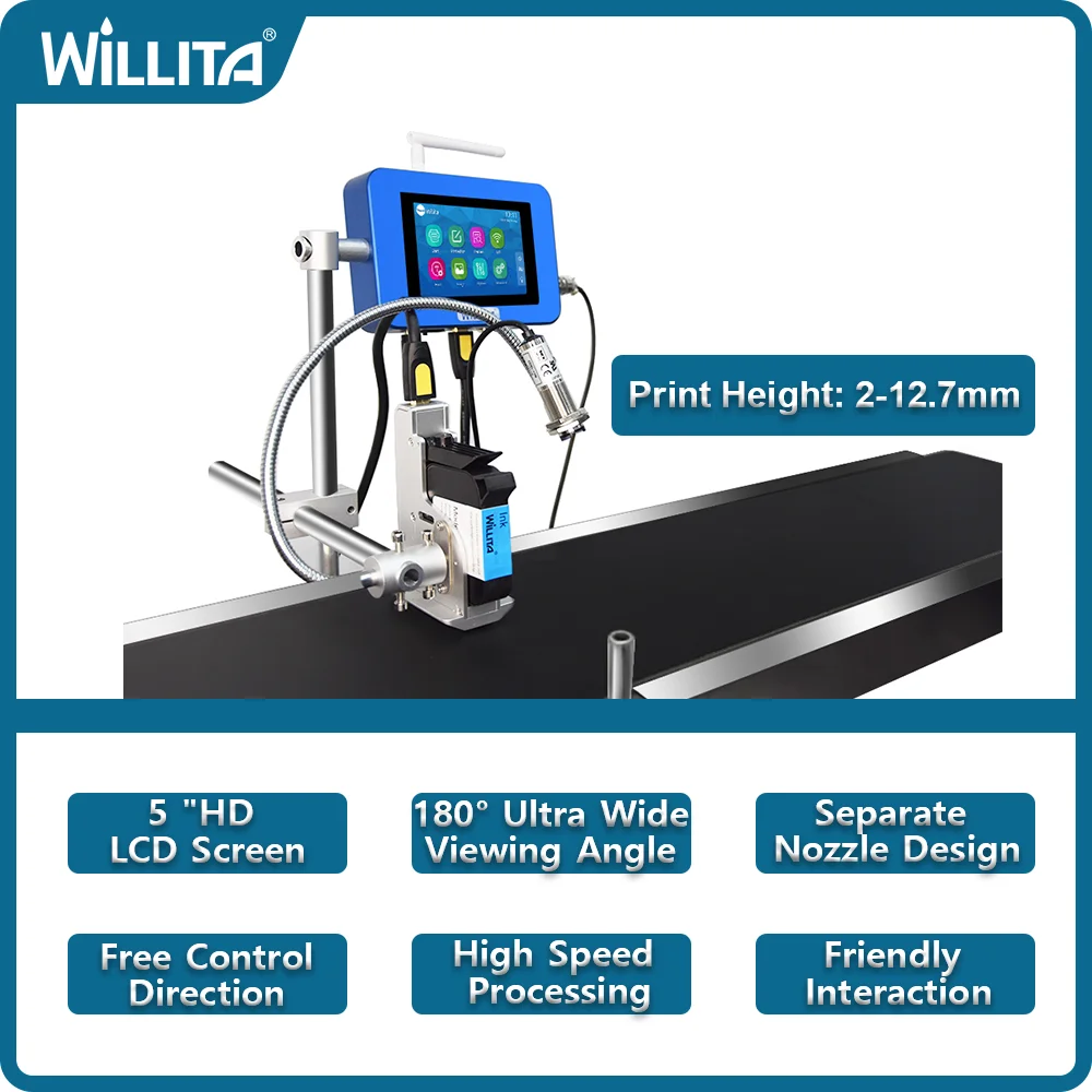 

12.7mm Industrial Online Tij 2.5 Inkjet Printers Barcode Batch Number Date Logo Coding Machine For Conveyor Belt Marking Systems