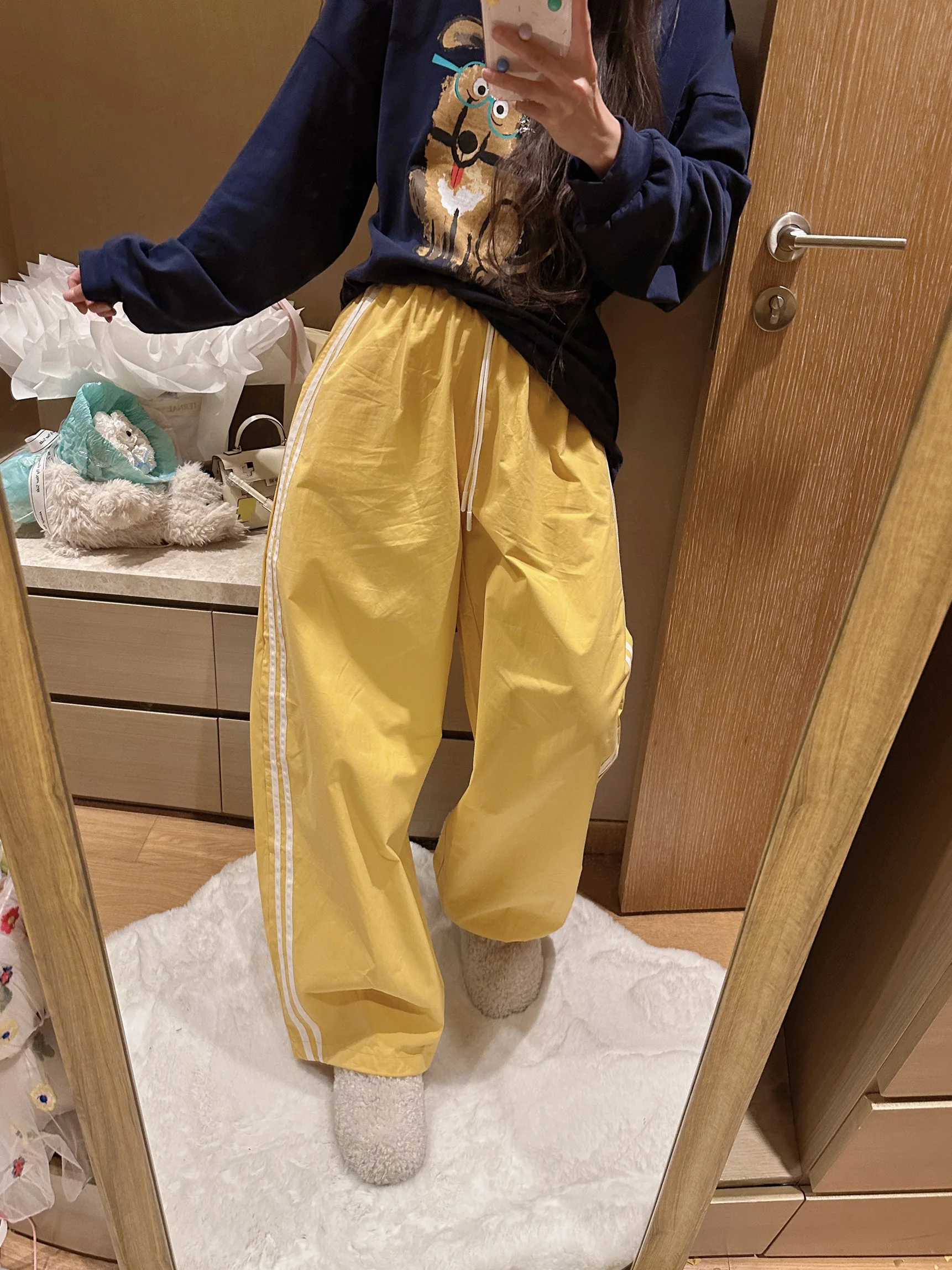 

Быстросохнущие повседневные спортивные брюки для женщин, свободные брюки в корейском стиле, летние брюки с прямыми штанинами, натуральная талия, полиэстер