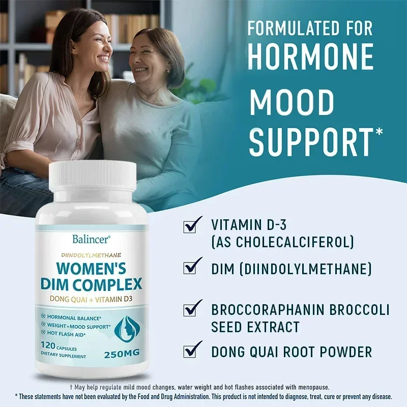 DIM Supplement Plus Black Pepper, Dong Quai, Vitamin D3, Organic Alfalfa & Broccoli - Menopause, Endocrine Balance, Weight, PCOS