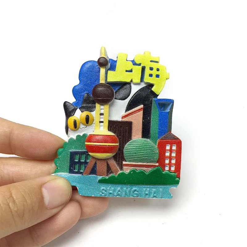 

China City Shanghai Oriental Pearl Tower Cultural and Creative Refrigerator Magnet Personalized Creative Cartoon Painting Exquis