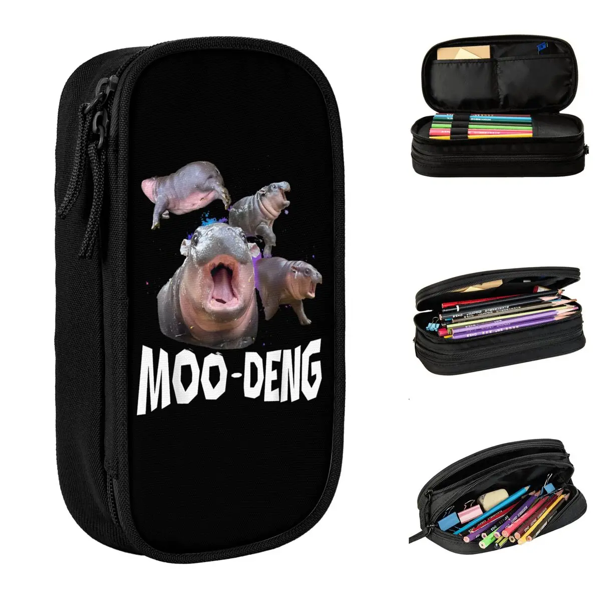 

Знаменитый детский пенал Pygmy Hippo Moo Deng чехол, забавные пеналы с животными, ручка для студентов, большая сумка для хранения, Офисная искусственная кожа