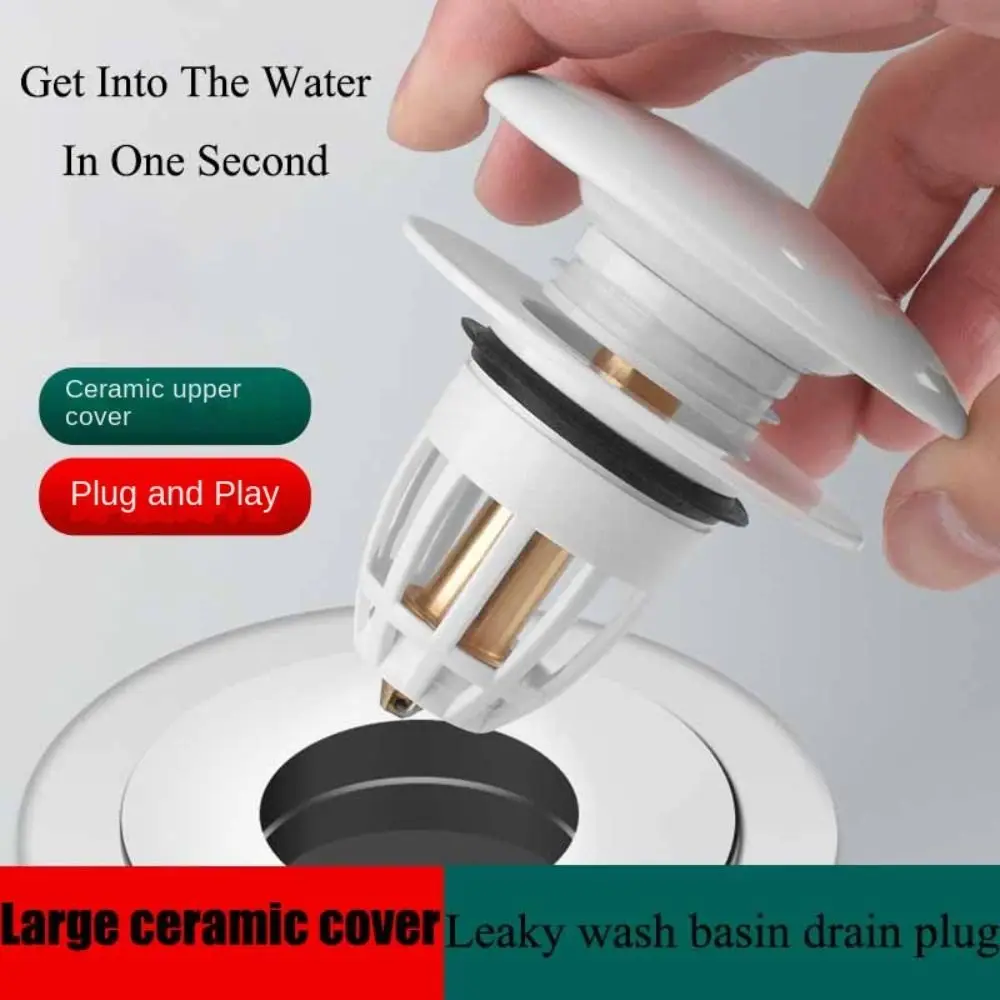 Durable Ceramics Bathroom Sink Plug Stopper Drain Stopper Anti-Odor Bathroom Sink Drain Plug Pressure Pop Drain Filter Universal