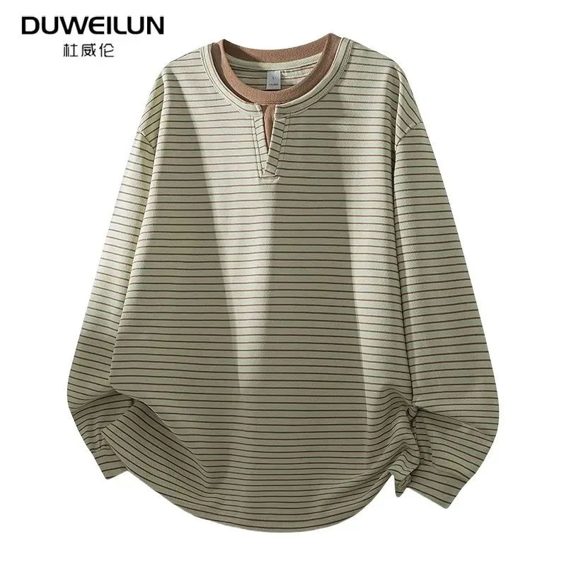 

Fake Two-piece German Velvet Bottoming Shirt Striped Long-sleeved Men's Autumn New American Fashion Brand Top