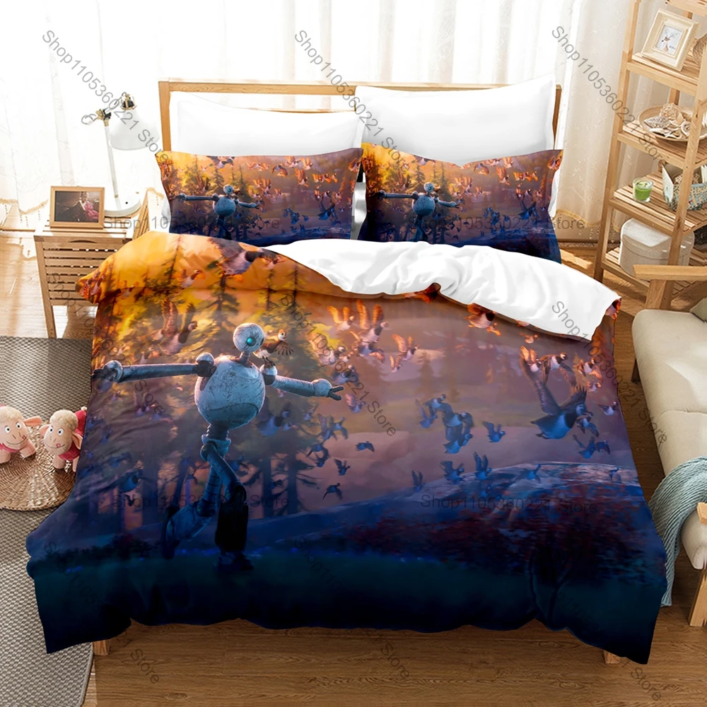 Cool Cartoon Movie The Wild Robot Graphic 3Pcs Bedding Set Microfiber Duvet Cover 2 Pillowcases Kids Bedroom Decor Bed Linen