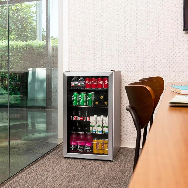 Beverage Refrigerator Freestanding with Right Hinged Glass Door Mini Fridge Perfect for Storing Sodas and Cold Drinks Portable