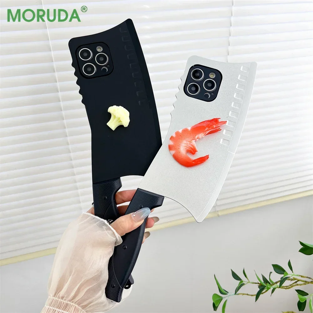 Cartoon 3D Kitchen Knife Phone Case for iPhone 16 11 12 13 14 15 Pro Max Mini 16Pro 7 8 Plus X Xr Xs Funny Lens Protection Cover