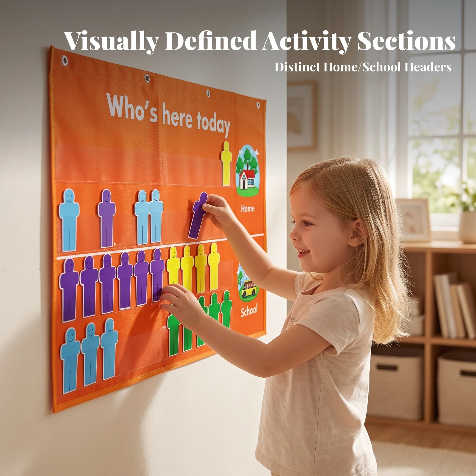 Hanging Attendance Board with Name Cards Reusable Classroom Attendance Board Who's Here Today Chart Wipe-Clean Tear-Resistant