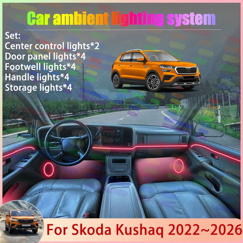 

For Skoda Kushaq 2022~2026 2023 2024 2025 2/18 in 1 Car Atmosphere Light Lamp RGB Shade Ensemble Streamer Atmosphere Set Auto