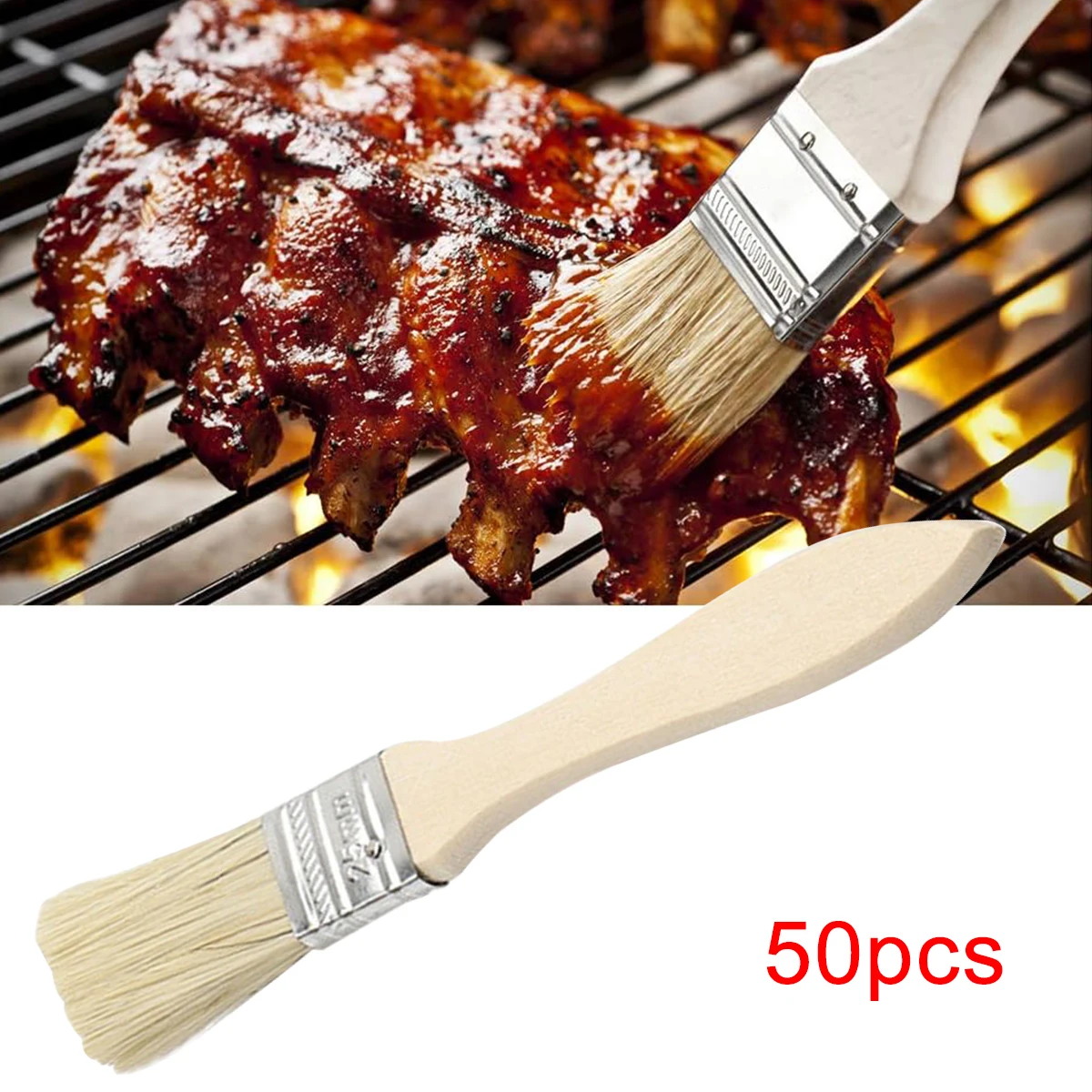 50Pcs Paint Brush 1 Inch Wooden Handle BBQ Brush for Wall and Furniture Paint Tool Painting Brushes Set Artist Paint Brushes