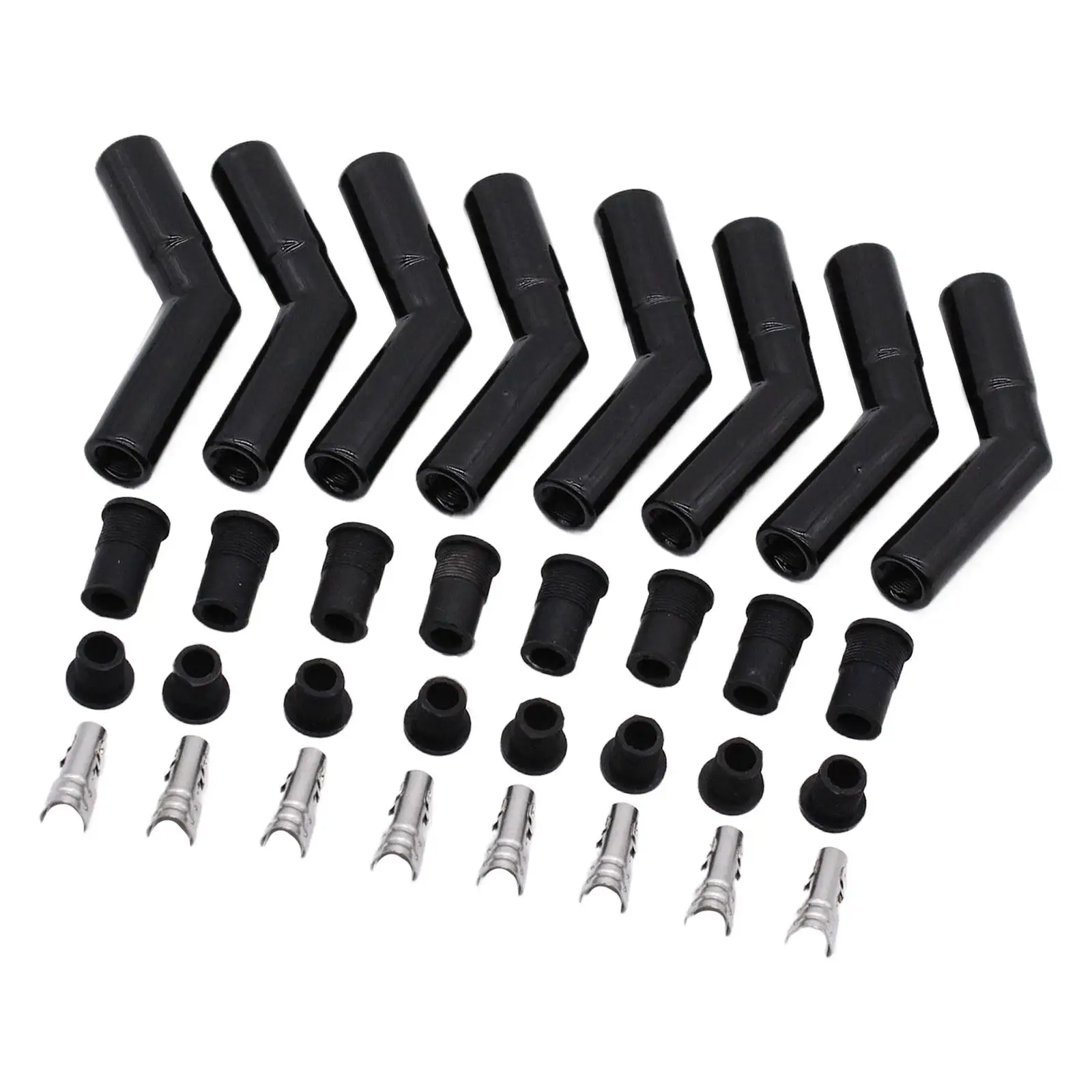 8Pcs Ceramic Spark Plug Boot Kit 45 Degree Straight Maintenance Replace Car Part Wire Sleeves Silicone Plug Sleeves Assembly