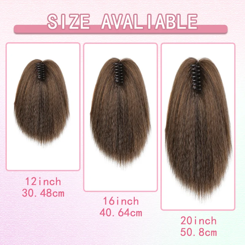 Extensión de cola de caballo recta rizada Yaki sintética de 12 pulgadas para mujeres - Clip grueso esponjoso sintético en extensiones de cabello de cola de caballo