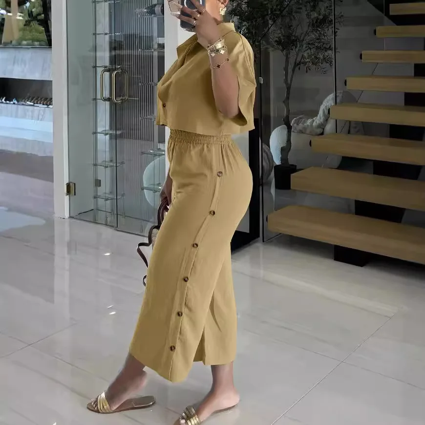 Três irmãs primavera verão moda casual conforto férias à beira-mar mulher roupas cor sólida senhoras conjuntos de duas peças pantsuits