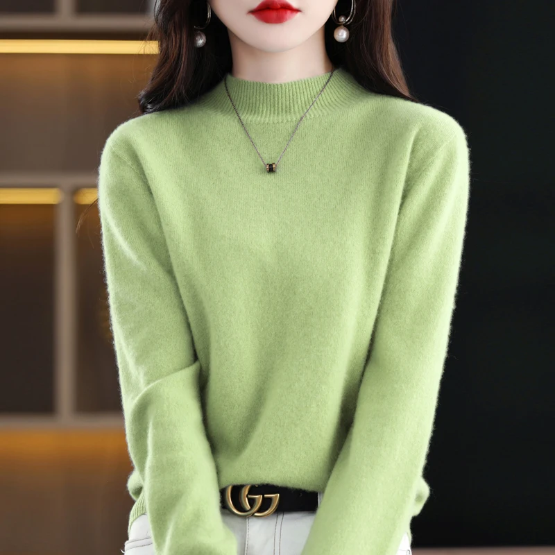 Semi-turtleneck sweater women's loose sweater plus size cashmere sweater thick knit bottoming shirt in autumn and winter.