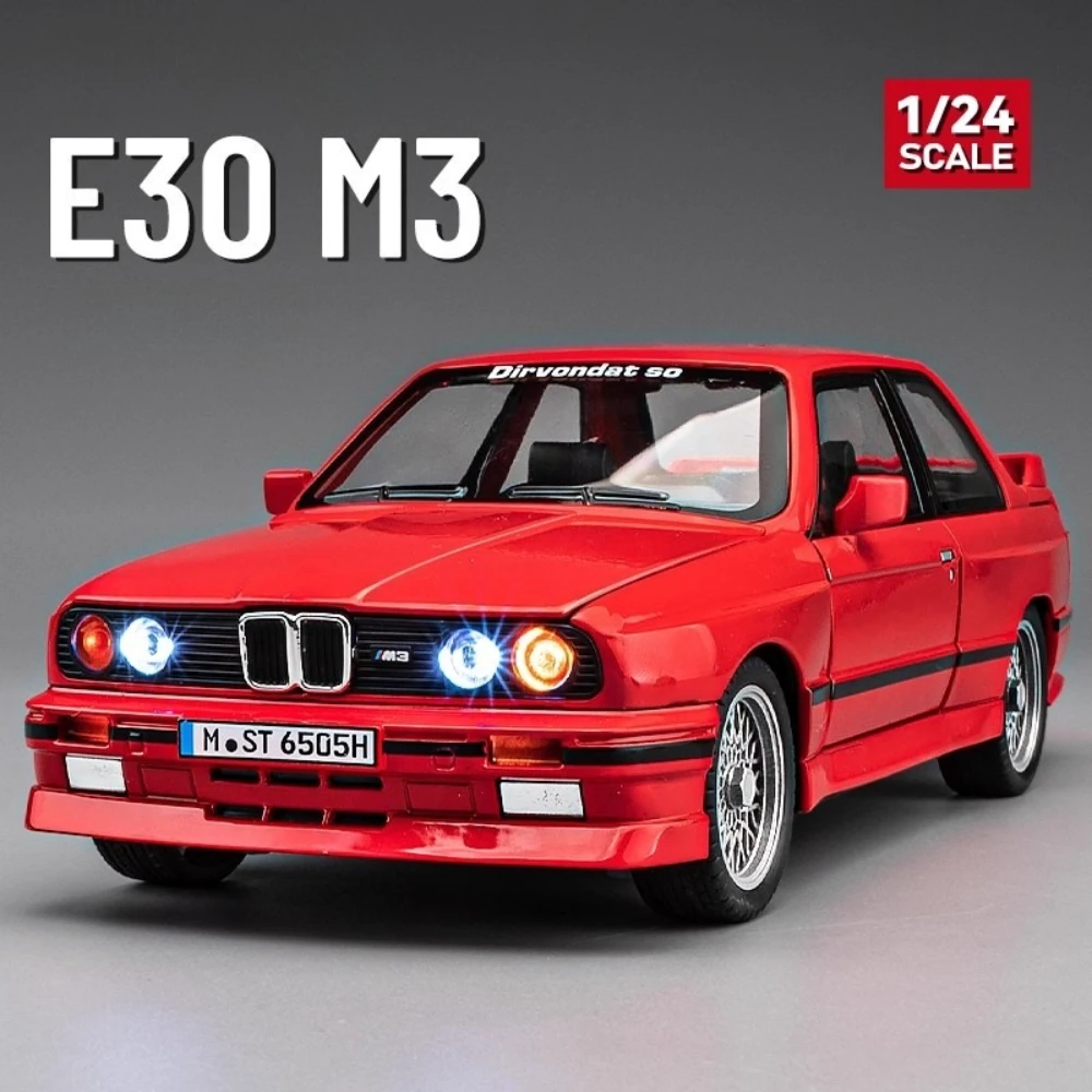 1:24 Scale M3 E30 M4 Car Toy Model Alloy Body Rubber Tires Retro Supercar Wheel Steering Doors Opened Models Gifts for Boys