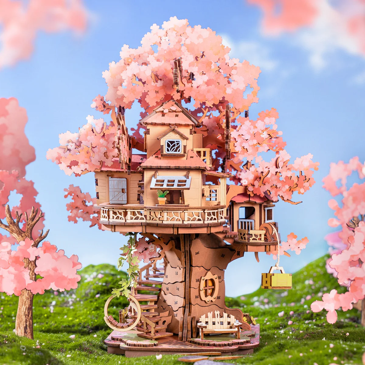 ROBOTIME Modellbausätze zum Bauen von Sakura-Baumhaus, 3D-Holzpuzzles, Heimdekoration, Geschenk für Erwachsene