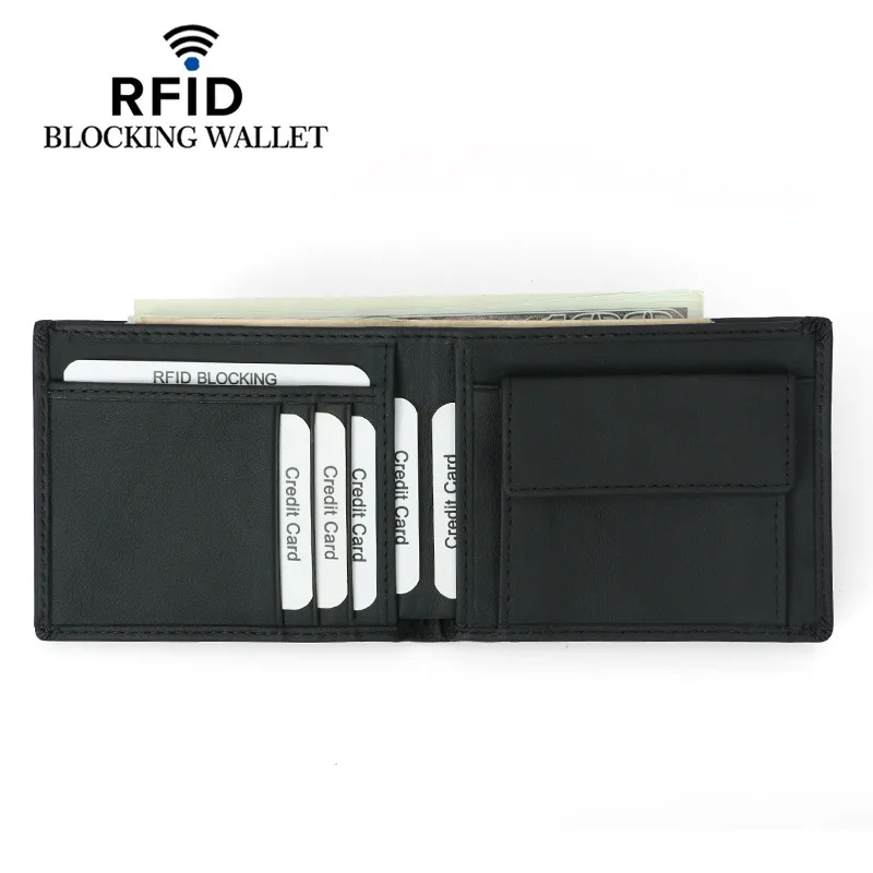 

RFID Blocking Genuine Leather Men's Wallet Slim Bifold Passport Holder Travel Ready Anti-Skimming Card Organizer for Russia