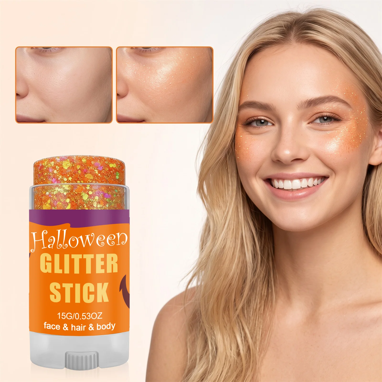 Körper- und Gesichts-Glitzerstift, funkelnder Pailletten-Glitzer-Gel-Stift, Kosmetik-Haarglitzer, Festival-Make-up für Halloween- und Weihnachtsfeiern – Detail 2