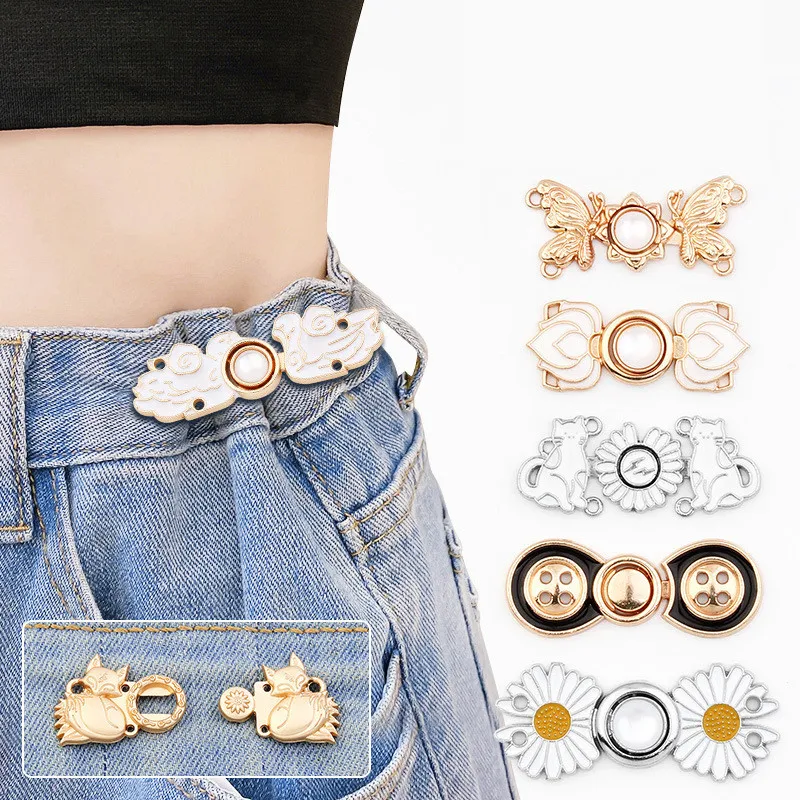 Retractable Waist Button Buckle Resize Fix Tighten Invisible Buckle Adjustable Metal Pants Button Free Sewing for Jeans Clothing