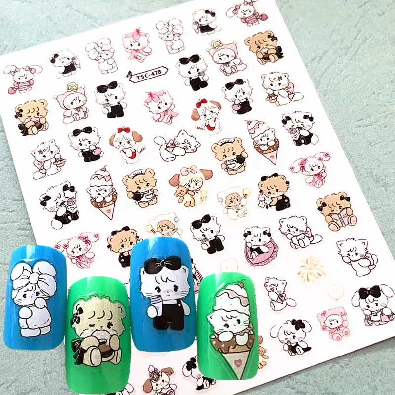 Cute Cats Animals Design Self Adhesive Back Glue Decal Stamping DIY Decoration Tools Nail Stickers TSC 478