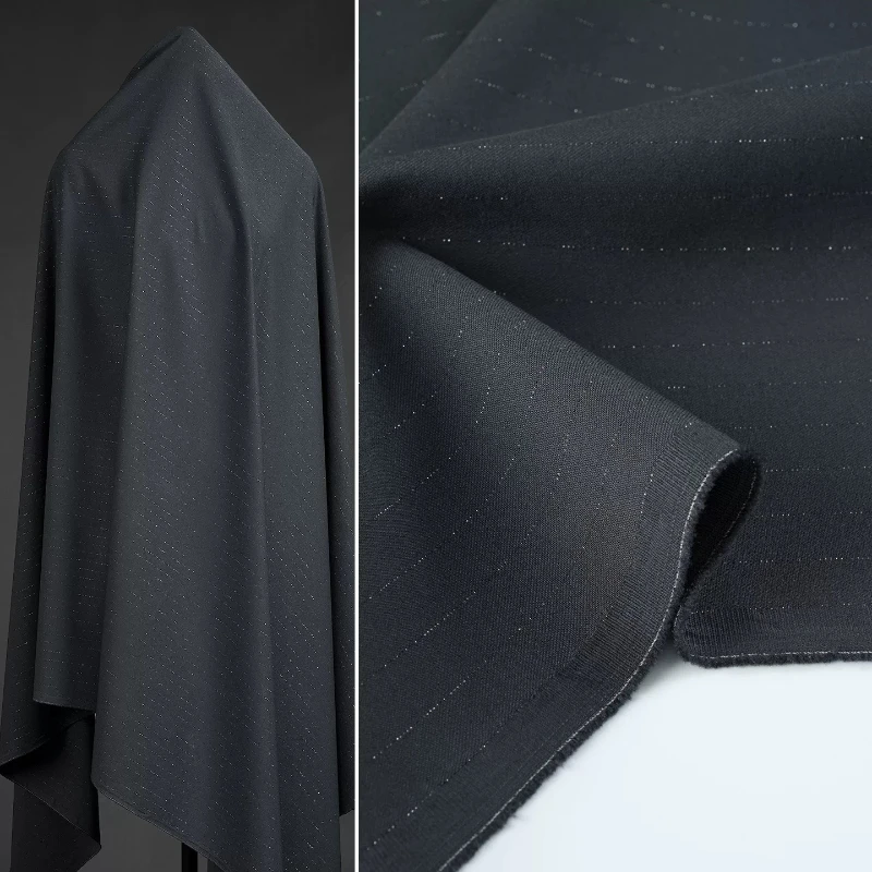 Tela de Traje Gris Oscuro con Rayas Negras de Lurex, Estructurada Vintage para Chaqueta, Uniforme JK, Accesorios de Costura DIY