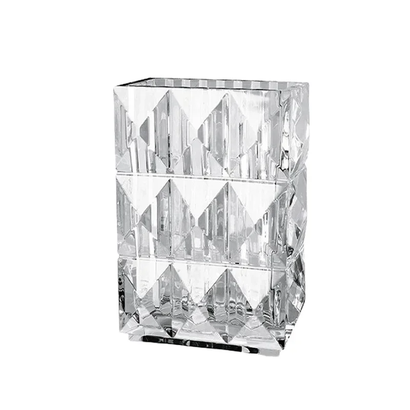 Vase ornament Living room flower arrangement glass transparent ins wind square creative light luxury high-end feeling