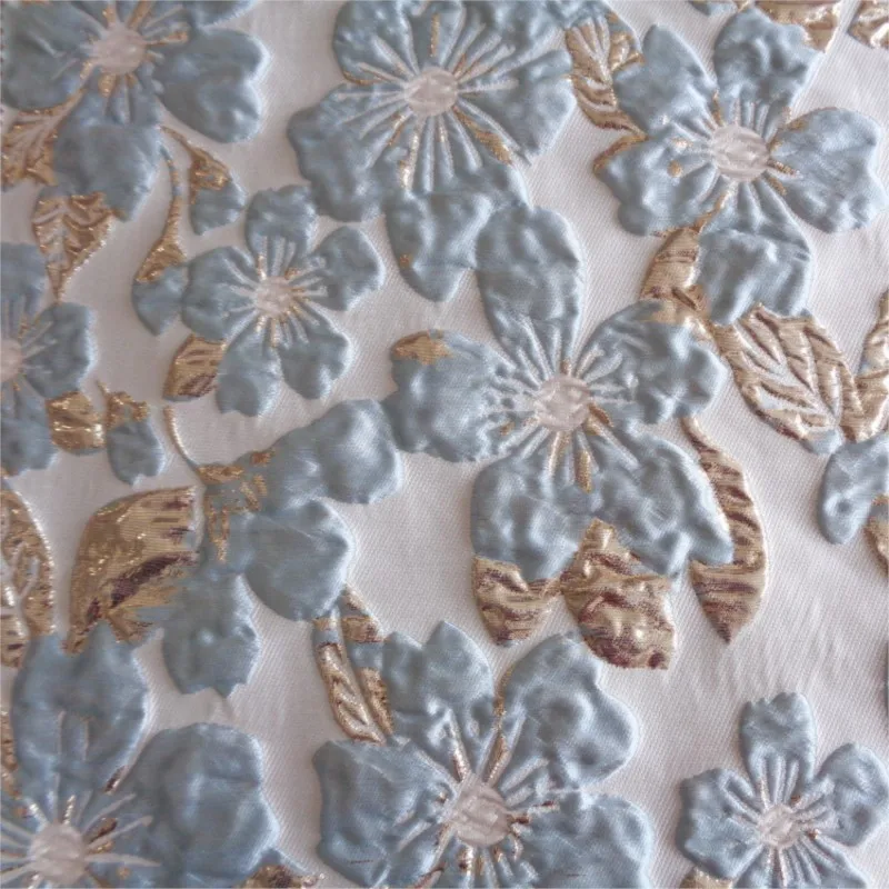 Woven gold embossed bubble three-dimensional Bauhinia flower jacquard women's dress fabric color-woven large