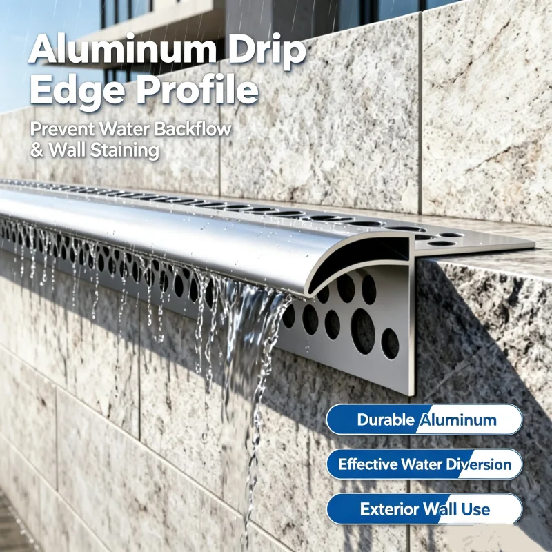 Aluminum Drip Edge Profile Exterior Wall Eaves Rainwater Diversion Strip Anti‑Backflow Drip Moulding for Building Facade Decor