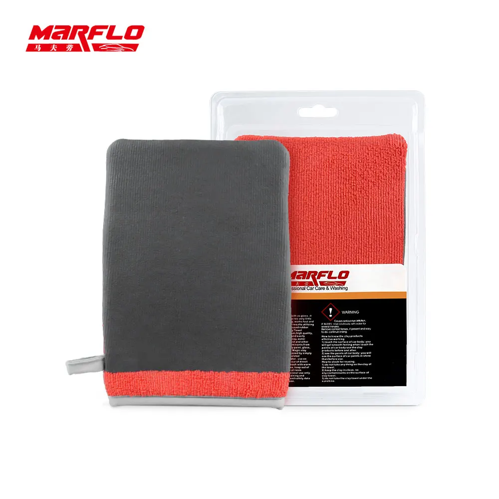 Marflo Car Washing Magic Clay Mitt Sponge Microfiber Glove Auto Cleaner With High Quality Clay Blue Red Orange