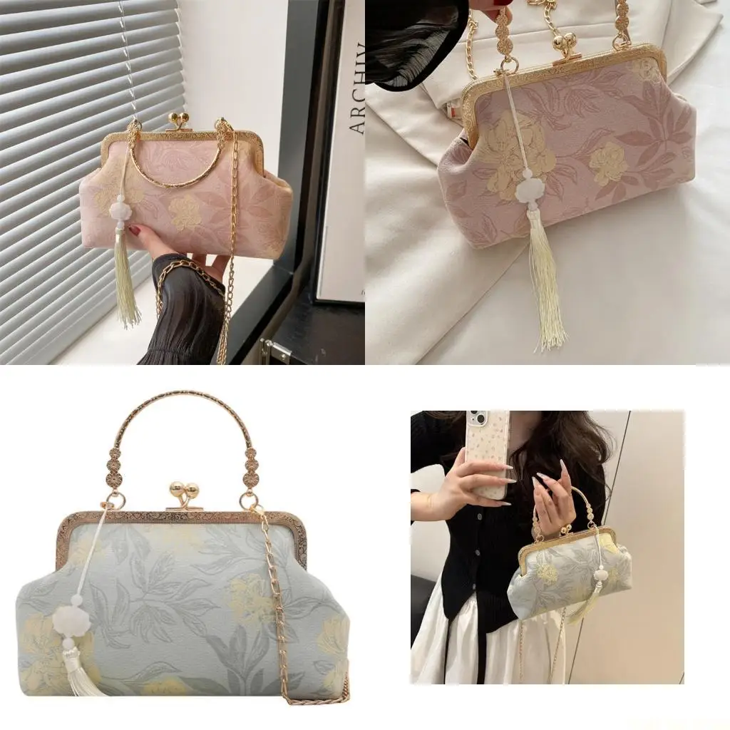 X90D Bolsa ombro estampada Bola bola moderna Rangas noite bolsa estilo chinês