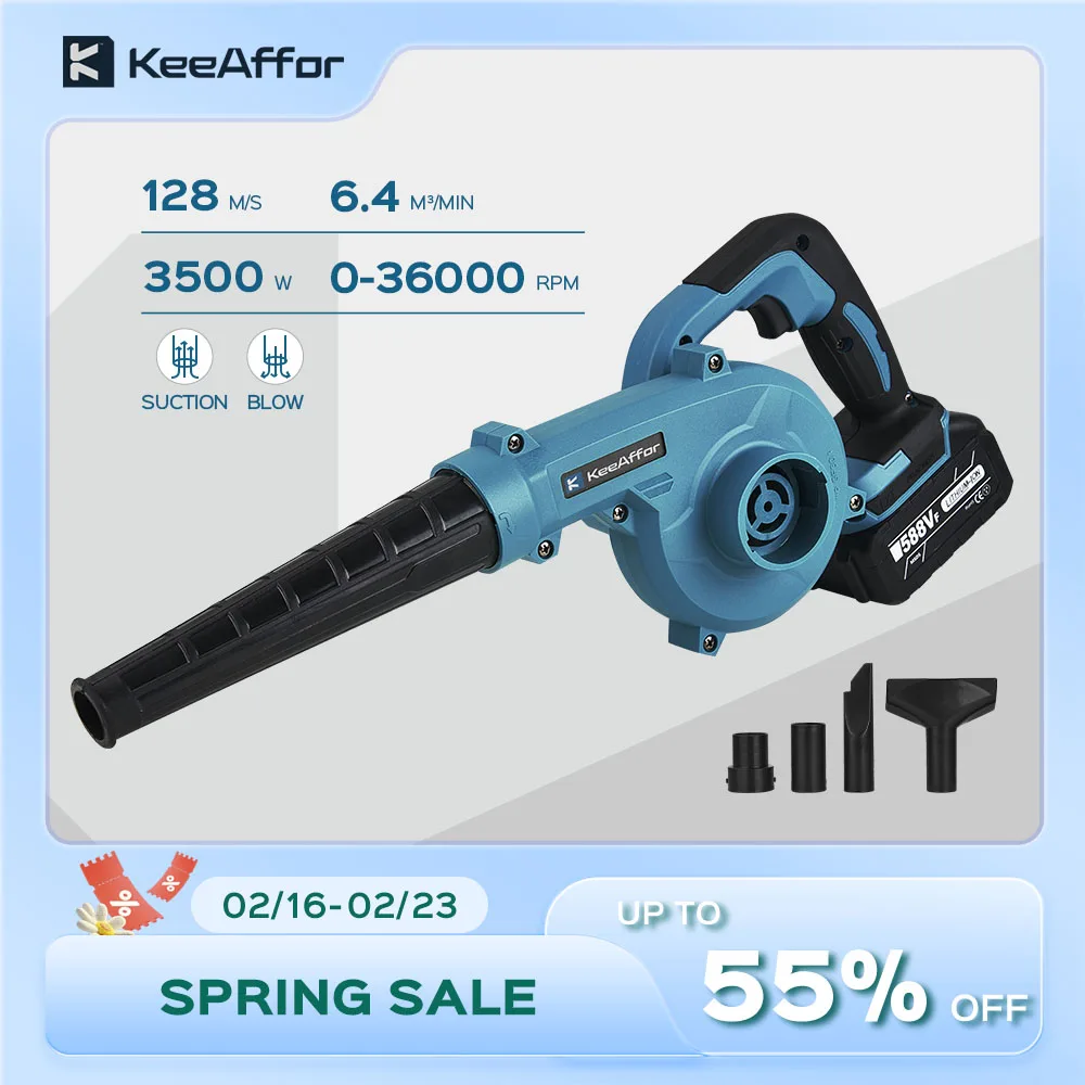 

KEEAFFOR 3500W 2in1 High-speed Electric Air Blower & Cleaner Cordless Blowing Drying Cleaning Dust Leaf For Makita 18V Battery