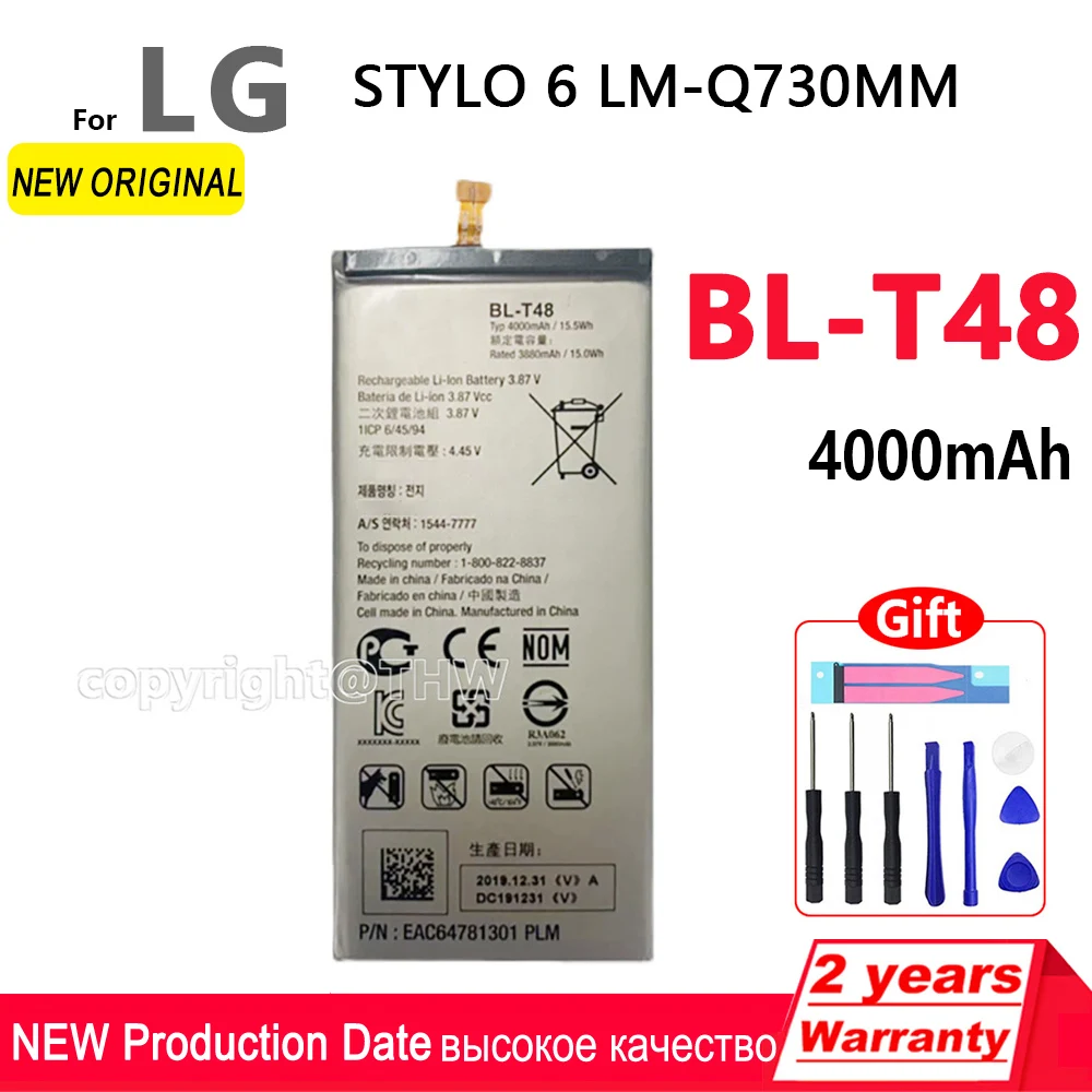 100% Original 4000mAh BL-T48 New Battery For LG STYLO 6 LM-Q730MM Phone Batteries With Tools+Tracking Number