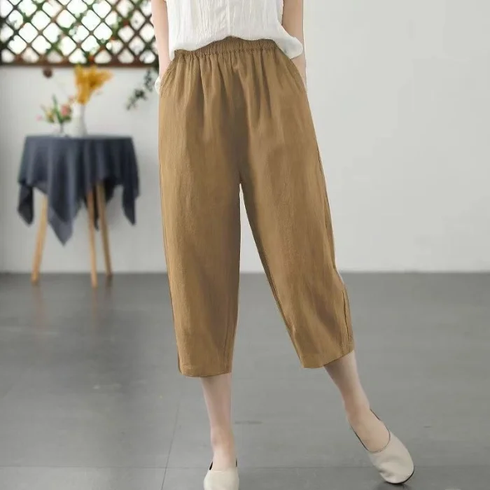 High Waist Cotton Linen Harem Pants Women Summer 2025 Loose Casual plus Size Thin Style Seven-Foot Pants Slimming Versatile