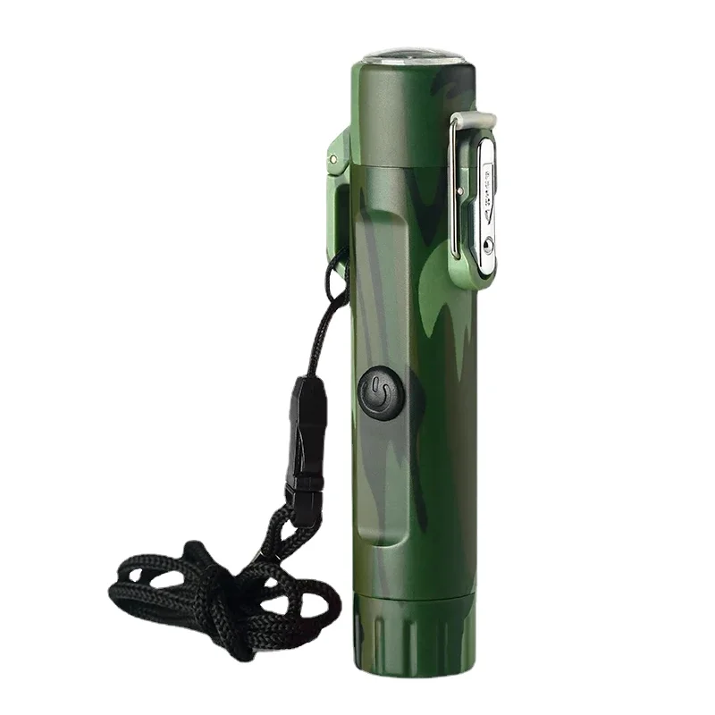 New Outdoor Camping Outdoor Survival Plasma Lighter USB Rechargeable Waterproof with Flashlight Compass Survival Lighter