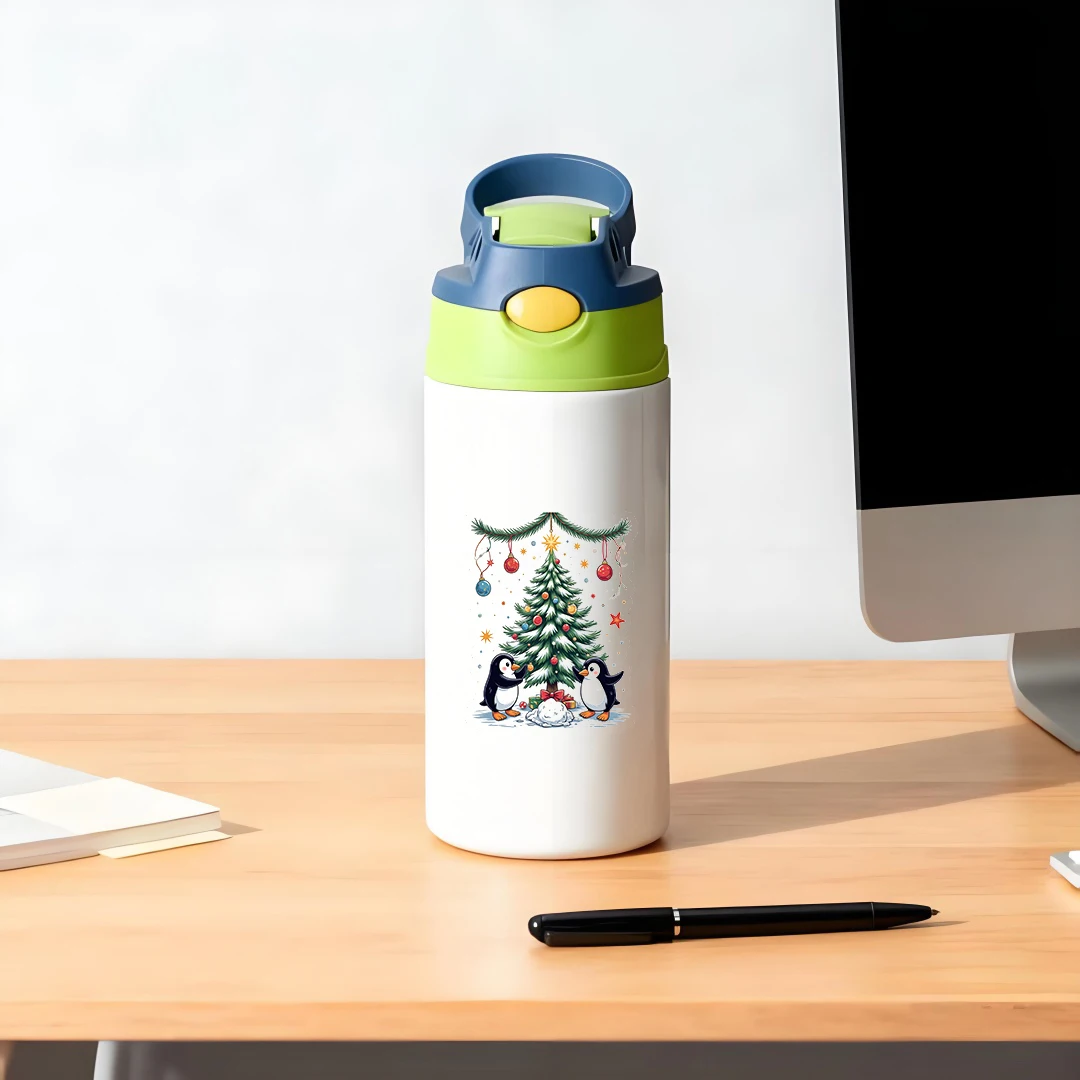 Tasse isolée en acier inoxydable 304, tasse en paille de pingouin de noël, bouteille d'eau isolée pour enfants, rétention de chaleur, Reten froid