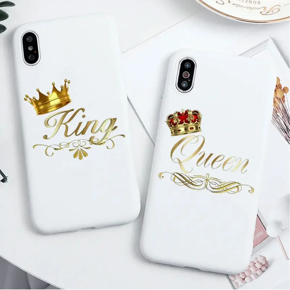 King Queen Couple Silicone Phone Case for IPhone 11 12 13 14 15 Pro Max Mini 7 8 Plus XR X XS MAX SE20 Lovely Soft Covers Fundas