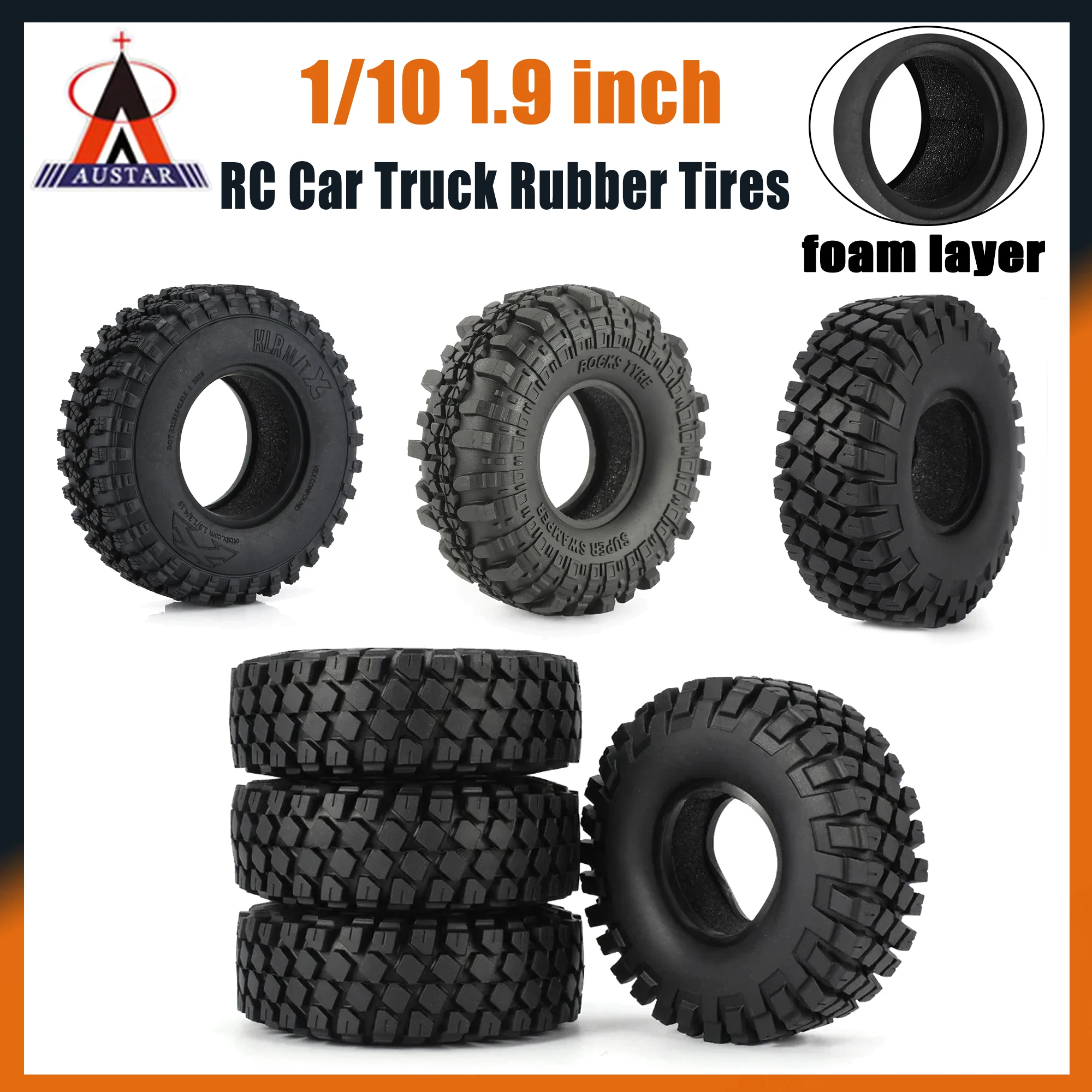

4PCS Austar 1.9 Inch 1/10 Tires Rubber Rocks Tyre Wheel for RC Off-road Model Car Truck D90 SCX10 AXIAL RC4WD TF2 Accessories